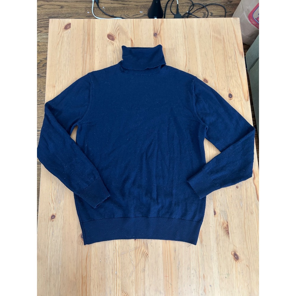 Bartolini Italy Navy Blue Turtleneck Sweater Quiet Luxury Women L Wool Blend